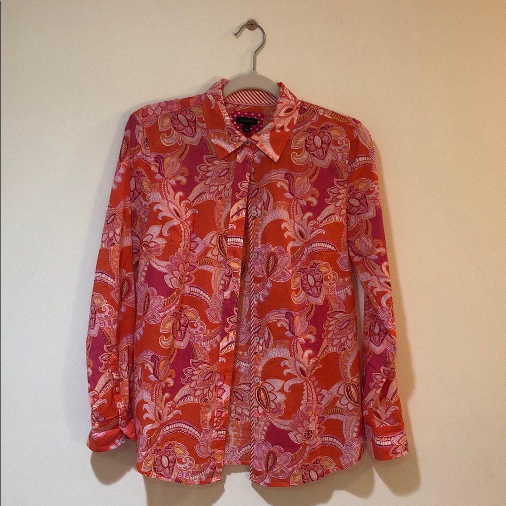 Talbots Vibrant Pink and Orange Paisley Button Down Shirt